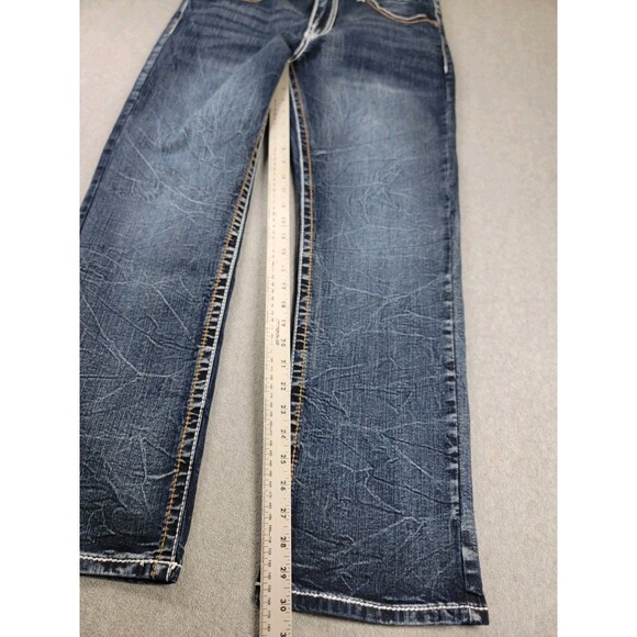 True Luck Jeans Mens 34x30 Boot Dark Blue Thick Stitch Mid Stretch Western NEW - Picture 3 of 16